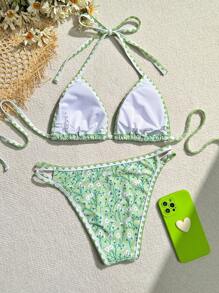 Swim Vcay Holiday Random Print Two-Piece Bikini Set Summer Beach - Green - View 7