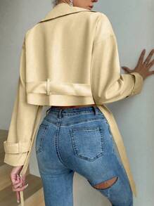 Chiquease Double Breasted Drop Shoulder Crop Trench Coat - Khaki - View 2