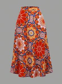 Breezaya Women Bohemian Style Floral Printed Skirt - Orange - View 1