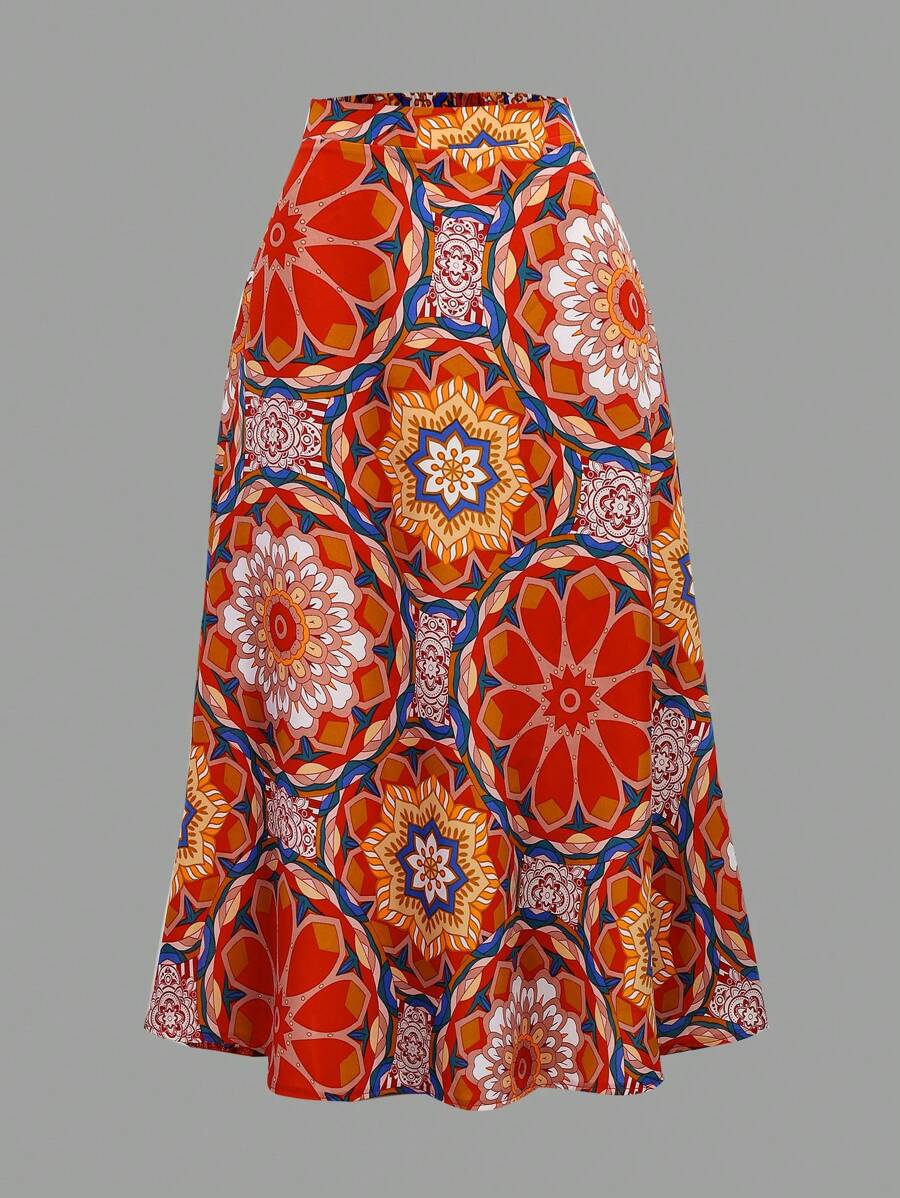 Breezaya Women Bohemian Style Floral Printed Skirt - Orange - View 1