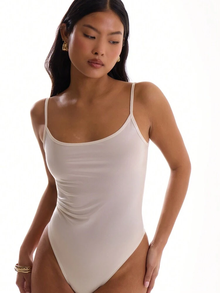 Summer Solid Color Glossy Wet Look V-Neck Cami Bodysuit Sexy Club Spring Summer Vacation Elegant