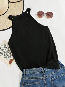 SHEIN Essnce Áo hai dây cổ bó in họa tiết hoa sen tối giản giản dị dành cho nữ, phù hợp cho mùa hè - màu đen - Xem 2