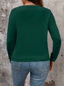 Plus Size Solid Color Front Button Long Sleeve Knit Cardigan, Winter Fall Cloth For Women Autumn - Dark Green - View 2