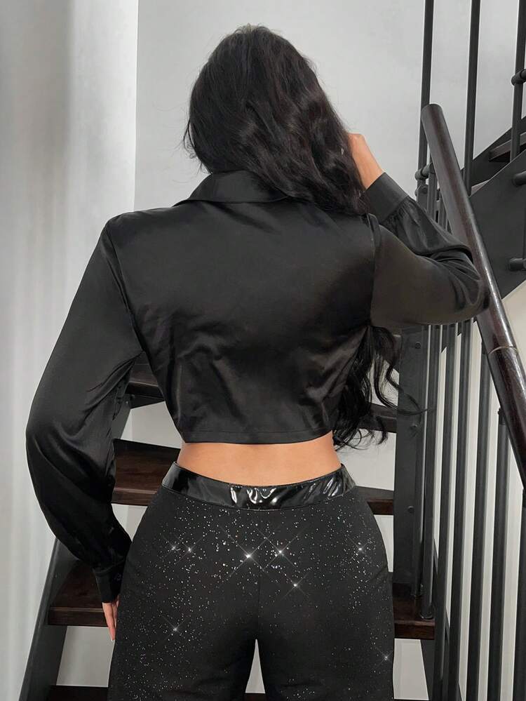 Women Fashionable Floral Print Tie Front Long Sleeve Shirt