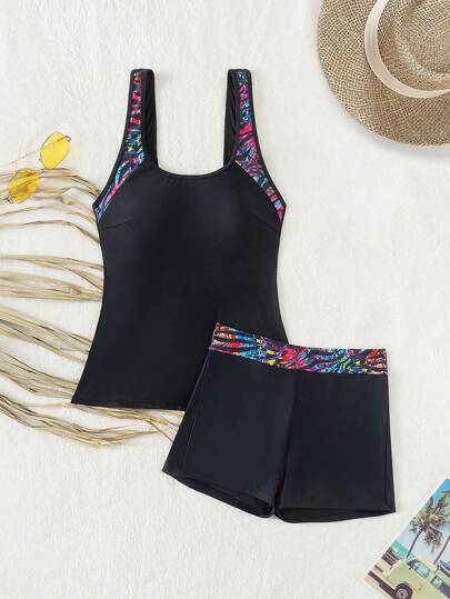 Swim Lushoire 节日花卉拼接两件套泳衣套装，夏日海滩