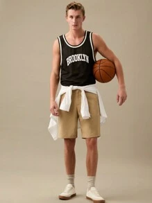 Manfinity RebelGame Men Letter Graphic Contrast Binding Mesh Tank Top,Back To School - Black - View 4