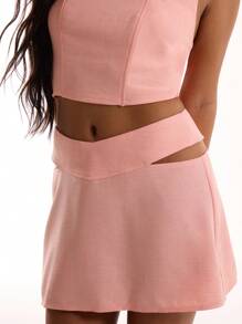 MUSERA Linen Look Dipped Waist A Line Skirt Elegant Summer Sexy Chic Vacation - Baby Pink - View 5