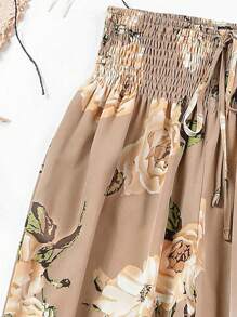 Breezaya Holiday Flower Print Drawstring Waist Casual Straight-Leg Pants Beach Fall Cloth For Women - Khaki - View 3