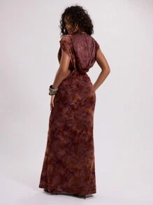 MUSERA Devore Hooded Twist Maxi Dress Elegant Spring Summer Vacation Party Night Out Fall Winter - Brown - View 2