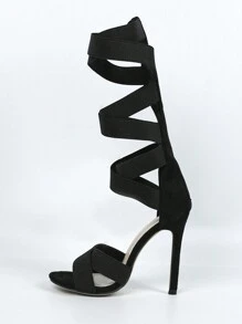 Spring/Summer Cross-Tied Roman Style Large Size Women Sandals With Elastic Band, High Heels And Open Toe In European And American Style - Black - View 3
