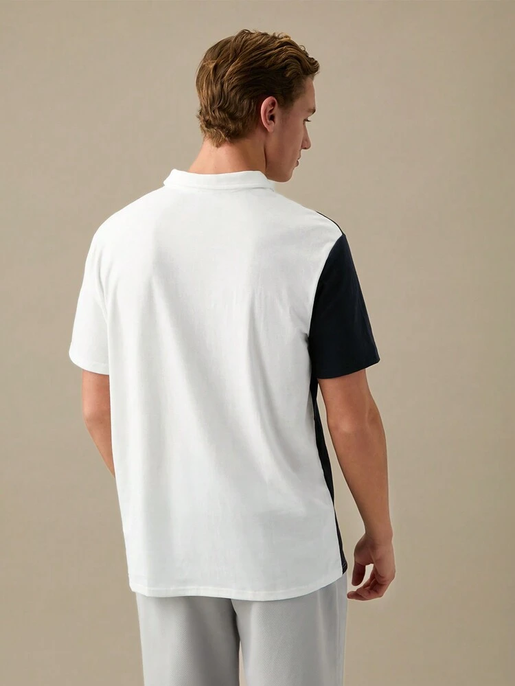 Men Cotton Deer Print Colorblock Polo Shirt,Back To School