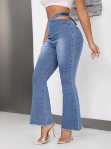 SHEIN SXY Casual High-Waist Cross Tie Slim Fit Flared Jeans - Medium Wash - View 5