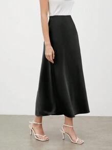 BizChic Women Solid Color Flare Long Skirt For Summer - Black - View 6