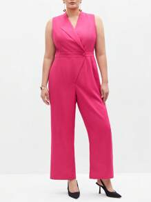 BizChic Plus Size Plain Sleeveless Jumpsuit - Hot Pink - View 9