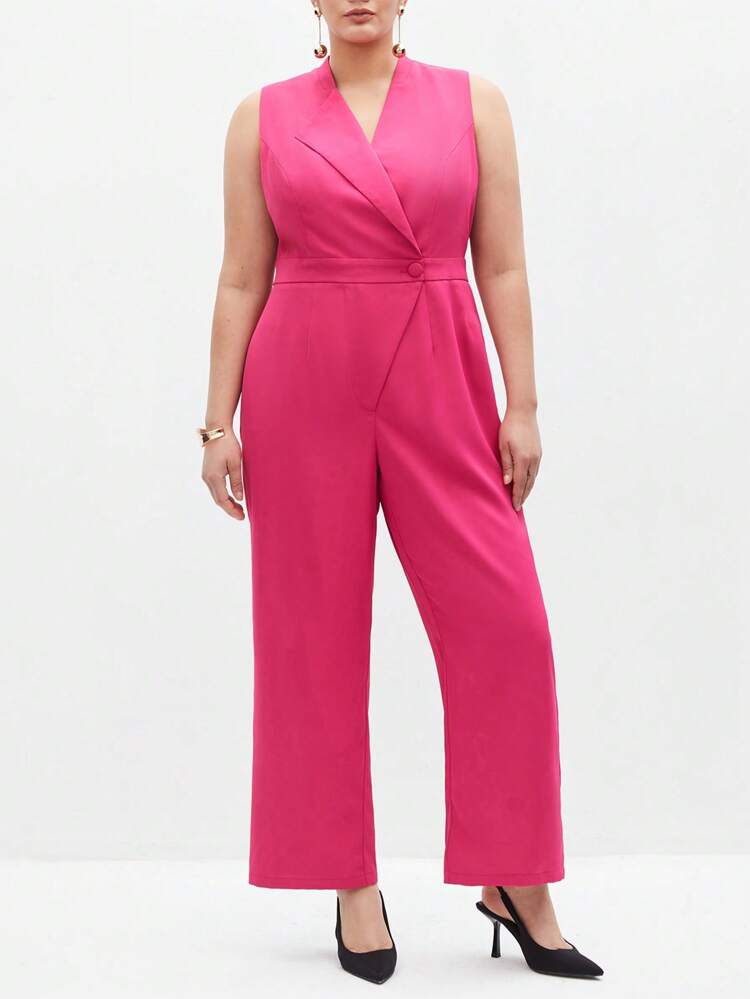 Plus Size Plain Sleeveless Jumpsuit
