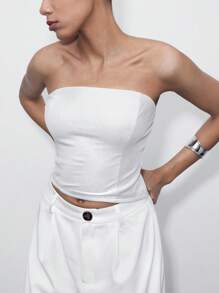 Maija Ladies Solid Color Strapless Top - White - View 3