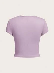SHEIN EZwear 4 Stück/Set lässiges einfarbiges vielseitiges Rundhals Kurzarm T-Shirt für Frauen, figurbetonter Stil, geeignet für den Sommer