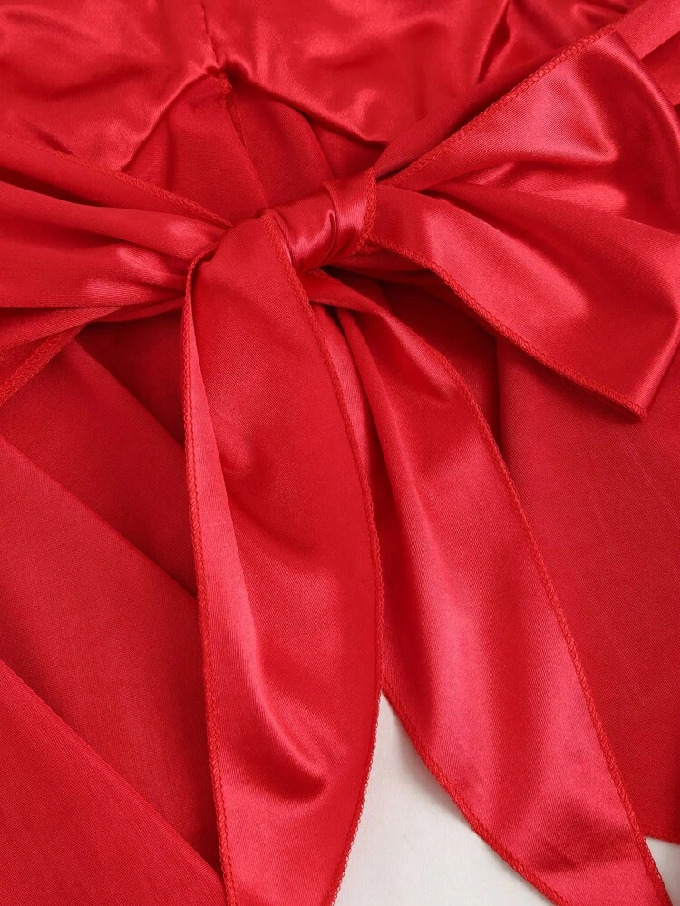 Sexy And Elegant Bowknot Decoration Asymmetrical Hem Strapless Top For Summer