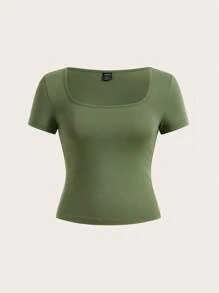 SHEIN EZwear 3 件套黑色、白色和绿色圆领短袖短款休闲修身大码女式 T 恤，夏季 - 彩色 - 查看 4