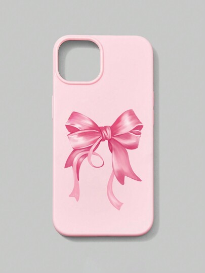 Kawaii 1pc Pink Glossy Bow Detail Bowknot Phone Case Compatible With Apple IPhone 11 12 13 14 15 Pro Max