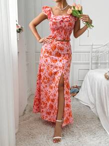 Breezaya Conjunto de dos piezas elegante y estampado para mujer, ideal para el estilo veraniego de vacaciones