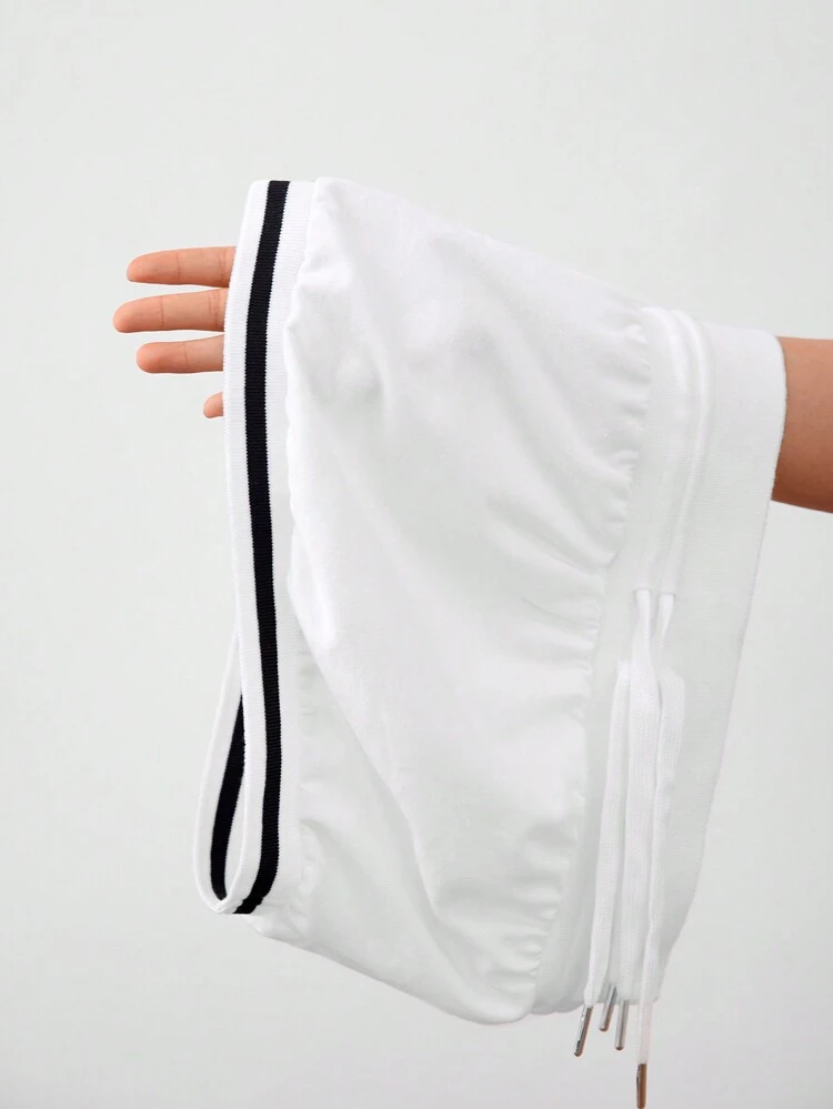 White Ribbed Strapless Bandage Belted Casual Sports Top