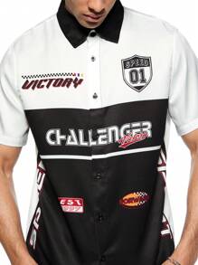 Forever 21 Men's Short Sleeve Shirt With MOTO APPLIQUE Pattern