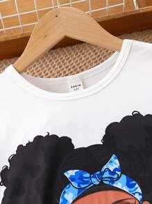 Tween-Mädchen lässig Cartoon Charakter Muster Rundhals Kurzarm T-shirt Und Camouflage Shorts Sommer Outfits Set