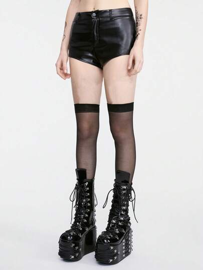 Goth Women Fashionable Mesh See-Through Over-The-Knee Stockings