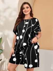 EMERY ROSE 大碼女士印花寬鬆口袋短袖二件裝，適用於春季 - 黑與白 - 查看 3