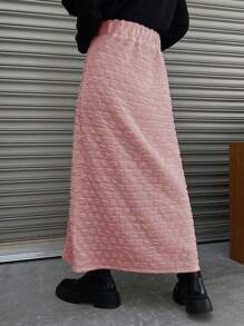 FRIFUL Falda rosa simple de unicolor para uso diario de mujer