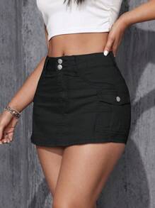 SHEIN EZwear Pantalones cortos de mezclilla sencillos y simples para mujer para uso diario