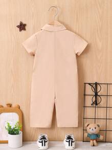 Baby Boy Cartoon & Letter Printed Half-Button Front Jumpsuit - Apricot - View 2