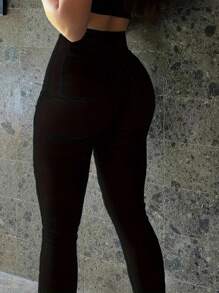 Women's Minimalist Slim Fit Skinny Pants, Everyday Wear Casual - Black - View 5