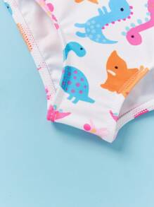 SHEIN Baby Girl Casual Adorable Cartoon Animal Print Strappy One-Piece Swimsuit - Multicolor - View 3