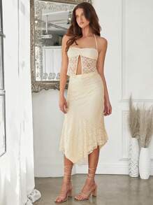Forever 21 Romantic Apricot Lace See-Through Bow Detail Tie Halter Neck Set - Apricot - View 3