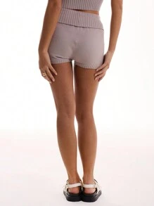 MUSERA Knit Foldeover Mini Shorts - Grey - View 2