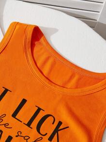Comfortcana Plus Size Slogan In hình mùa hè Áo ba lỗ không tay bó sát có đường viền cổ tròn, TÔI Liếm muối Nuốt rượu Tequila VÀ HÚT chanh - trái cam - Xem 3