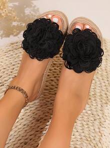 Women Fashion Flat Sandals Beige Flowers Slip On Slides Fashion Sandals For Women Casual Summer Beach Shoes