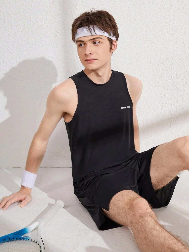 Teen Boy Solid Color Simple Sleeveless Vest And Shorts Set