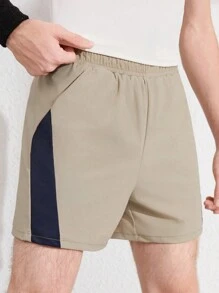 Teen Boys Colorblock Simple Casual Shorts - Apricot - View 3