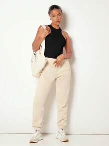 SHEIN BASICS 女士緊身小圓領背心上衣 - 黑色 - 查看 4