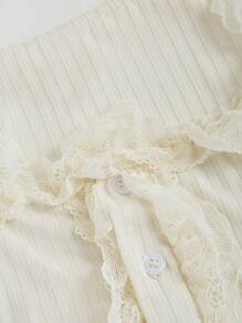 SHEIN Unity Áo đan ren trắng có độ co giãn cao viền bất đối xứng cho nữ Yếm trên - Màu be - Xem 4