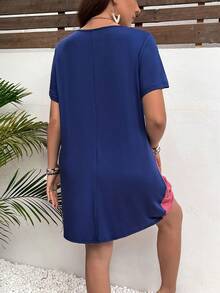 SHEIN VCAY Kích thước lớn Kỳ nghỉ Của phụ nữ Khối màu In thư Đan Đầm giản dị - Nhiều màu - Xem 2