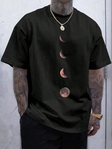 Manfinity LEGND Men's Moon Pattern Round Neck Short Sleeve T-Shirt