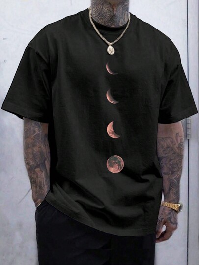 Manfinity LEGND Camiseta De Hombre Con Cuello Redondo Y Manga Corta, Patrón De Luna.
