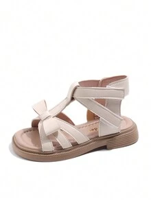 兒童平底涼鞋女童鞋夏季厚底防滑魔鬼氈中大童時尚街頭沙灘涼鞋 - 米色 - 查看 2