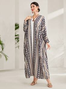 Al Najma Women Fashionable And Elegant Loose Printed Modest Long Sleeve Arabian Abaya, Robe - Multicolor - View 5