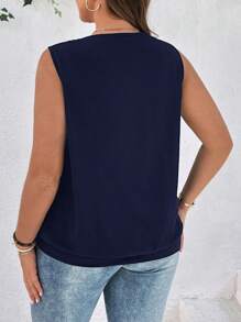 SHEIN LUNE Débardeur grande taille de couleur unie avec encolure à trou de serrure et découpes - Bleu marine - Voir 2