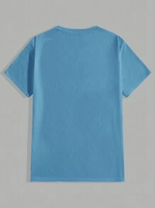 Manfinity VCAY Men Solid Color Simple Daily Knitted Casual Short Sleeve T-Shirt - Blue - View 3